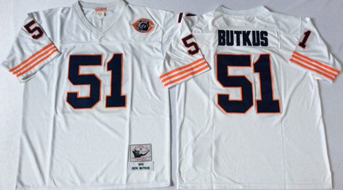 Mitchell&Ness Bears #51 Dick Butkus White Big No. Throwback Stitched NFL Jersey